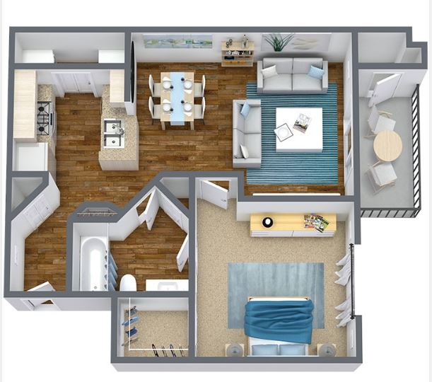 one bed one bath 655 square foot floor plan
