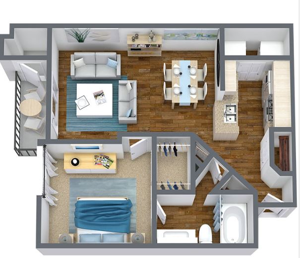 one bed one bath 773 square foot floor plan