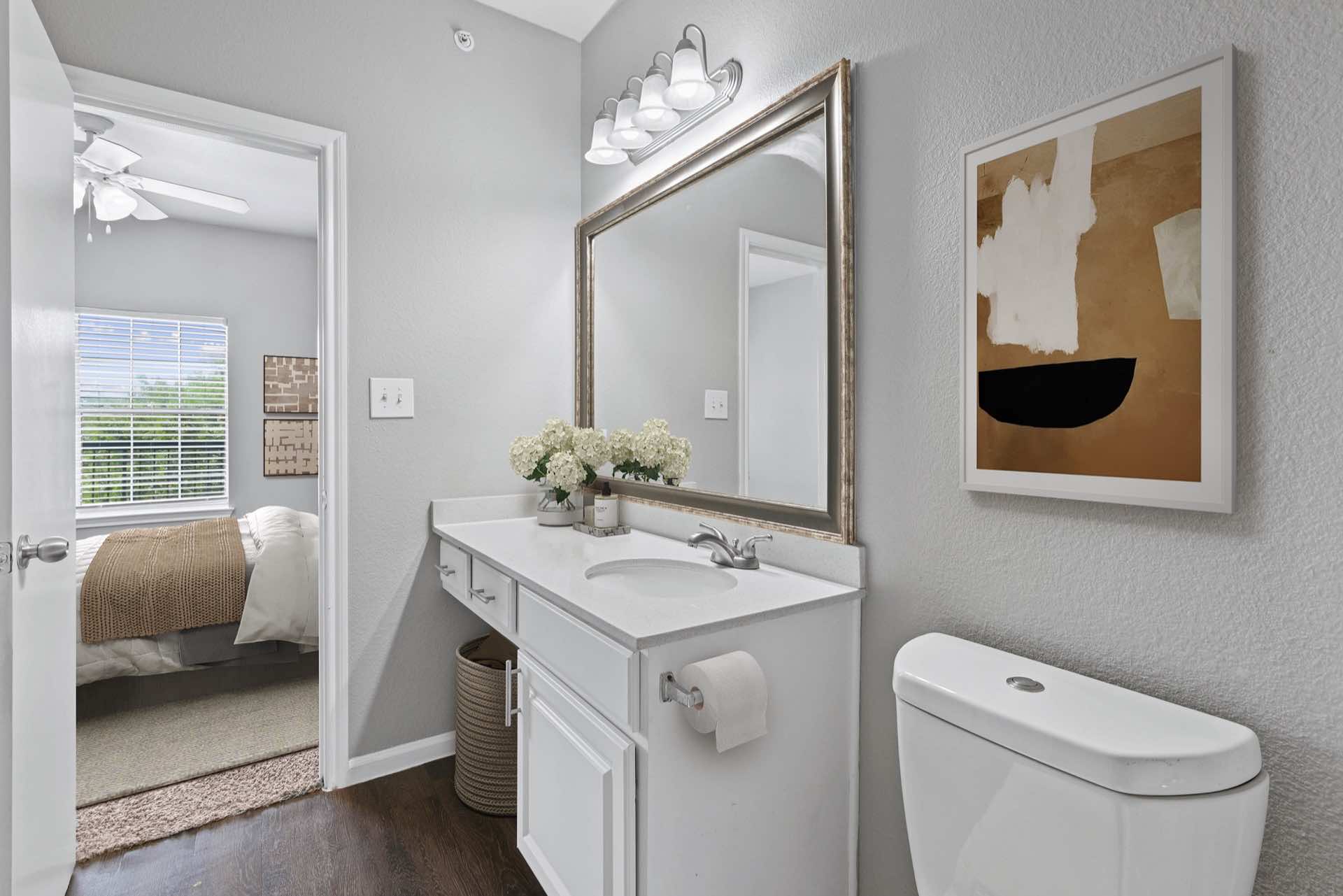 Attached Bathroom with large bathroom counter